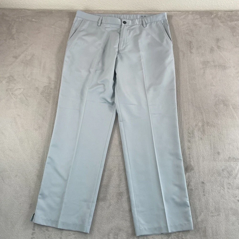 Adidas Climalite Golf Pants Men 38x32 Gray Active Perfomance Chino‎ Back Logo
